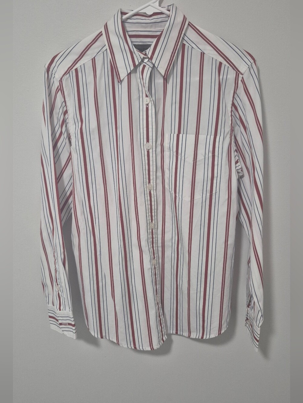 Jones Jeans Striped Button Down Shirt Red Blue White Medium M